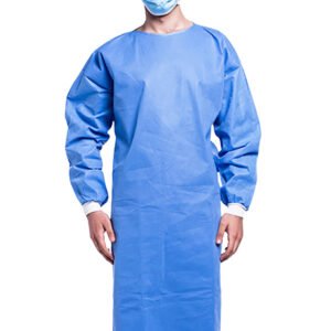 Blue Surgical Gown – Non-Sterile AAMI Level 3 Disposable, Breathable Protective Barrier, Fluid-Resistant, Factory Supply