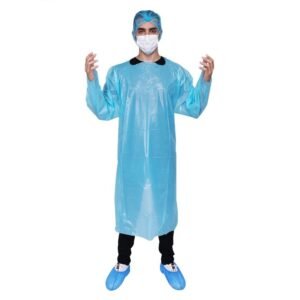 Blue 40-50gsm Disposable CPE Gown with Thumb Loops Long Sleeve Waterproof Design