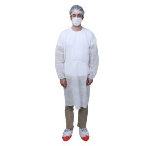 OEM Disposable Protective Level 1 White PP Non Woven Isolation Gown With Elastic Cuff