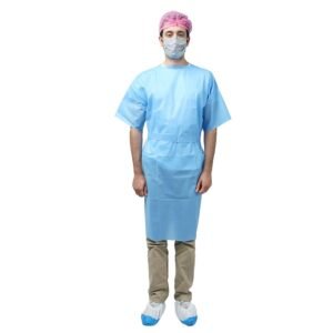 Blue 20-40gsm SMS Non-woven Waterproof Disposable Short Sleeve Isolation Gown Bulk