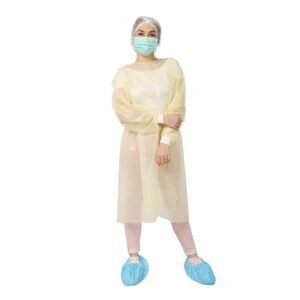 Best Non Sterile Disposable PP+PE AAMI Level 2 Yellow Isolation Gowns For Hospitals
